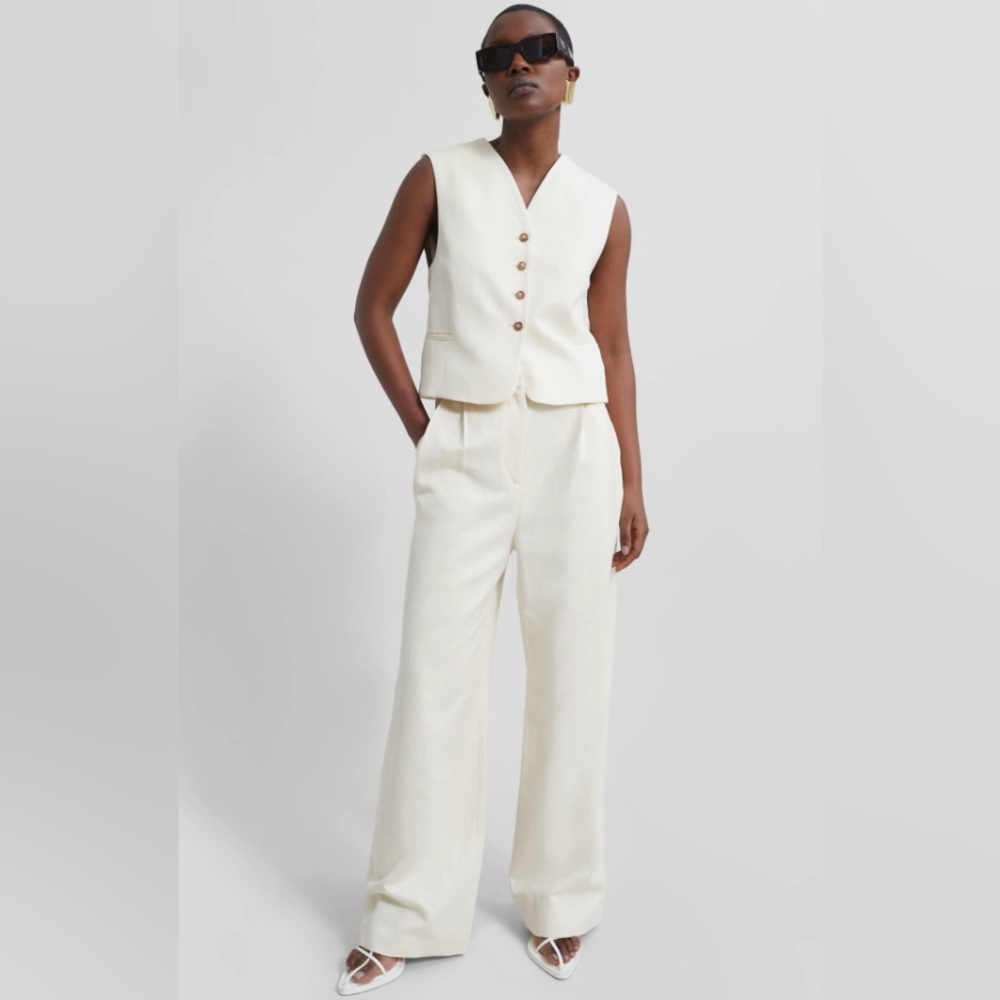 White Linen Wide Leg Pants — Loulou Studio Idai Pants - Frost Ivory